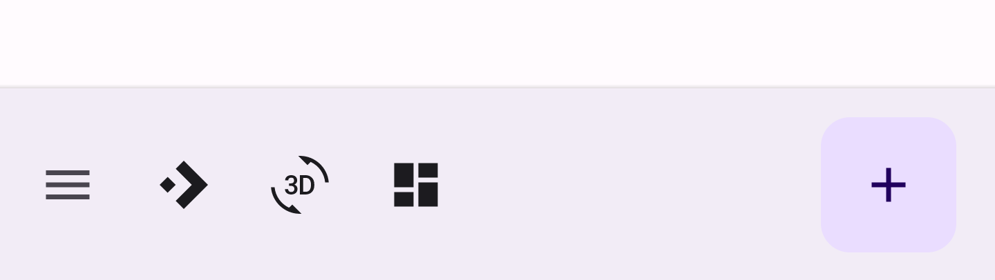 Purple bottom app bar with grey icons and purple inset floating action button