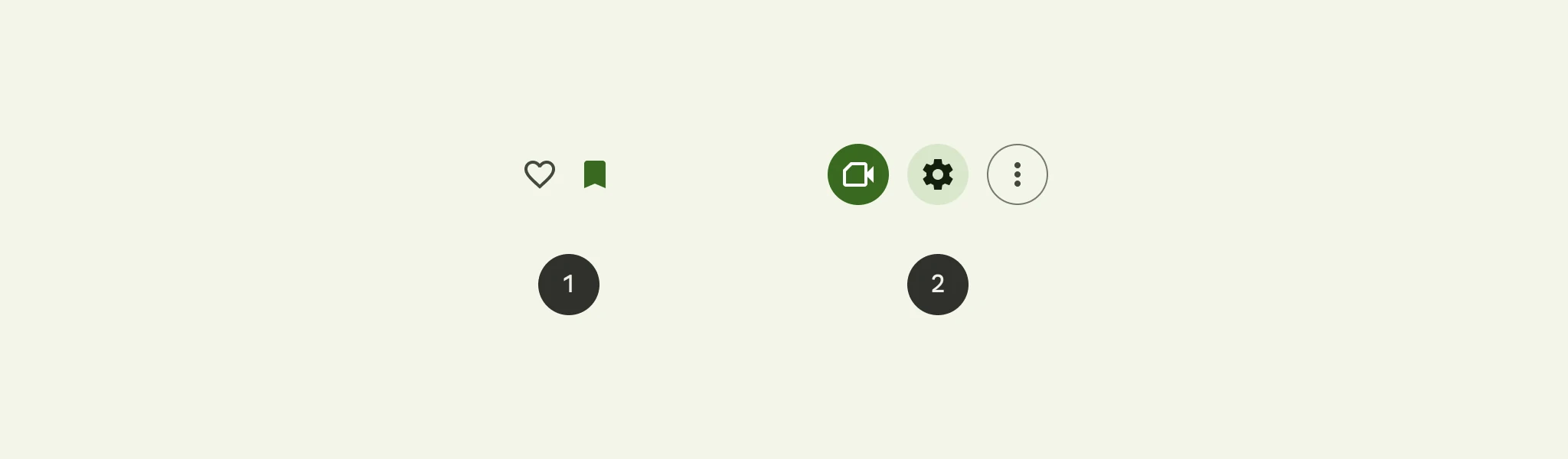 Side by side view of standard and contained icon buttons