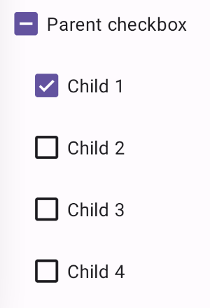 Example of 5 checkboxes, the first one is the parent and the ones below it are
the children.