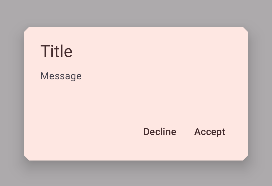 Dialog with title and text buttons in brown and selected radio button in pink