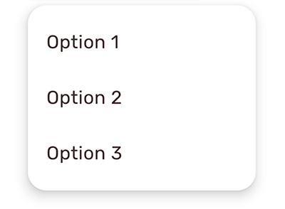 White menu container with brown text showing 3 options