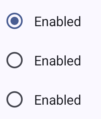 Example radio button group with 3 radio buttons, the first one is selected